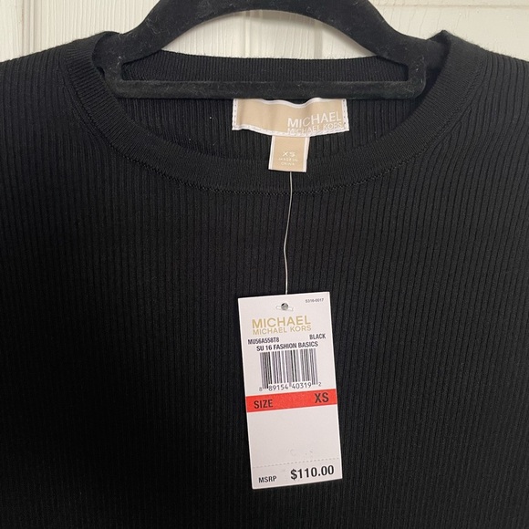 Michael Kors Ribbed fitted Black Long Sleeve Top NWT XS - Picture 2 of 6